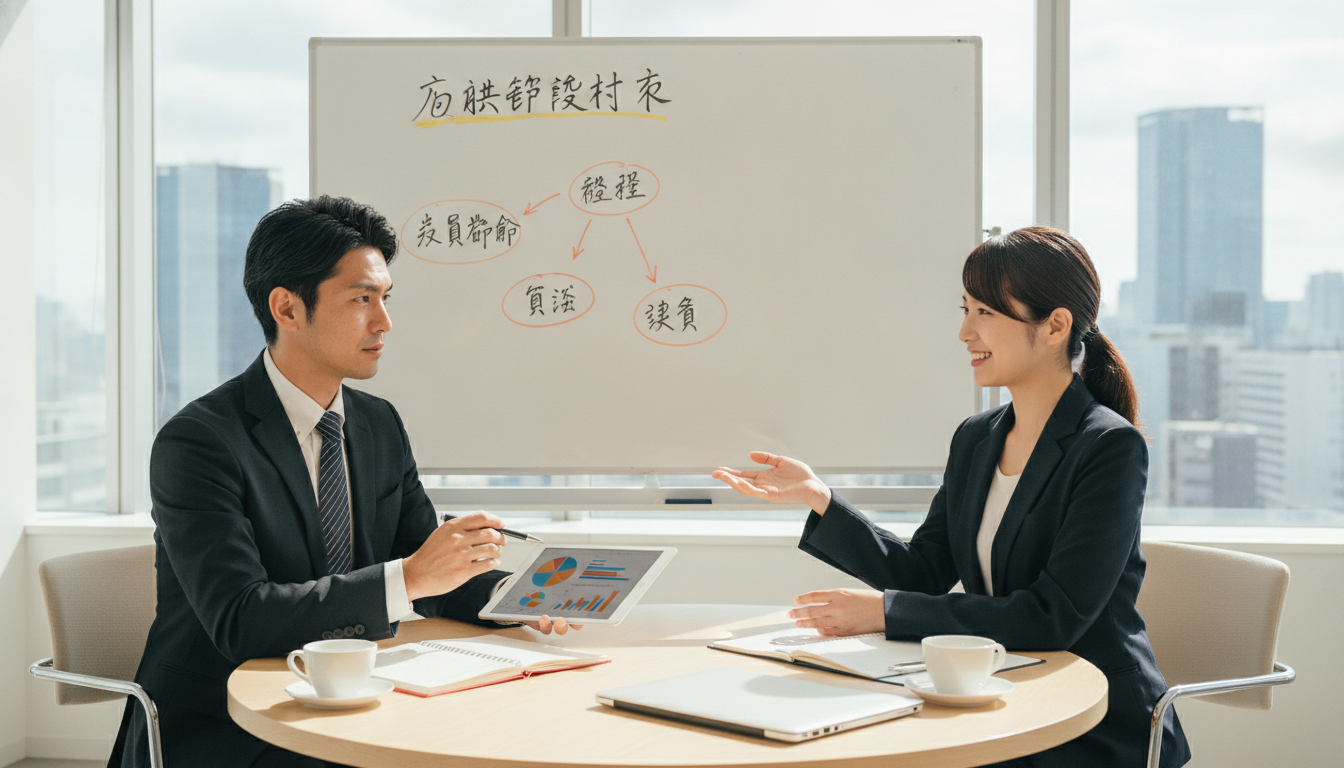 法人の節税対策を相談する経営者と税理士