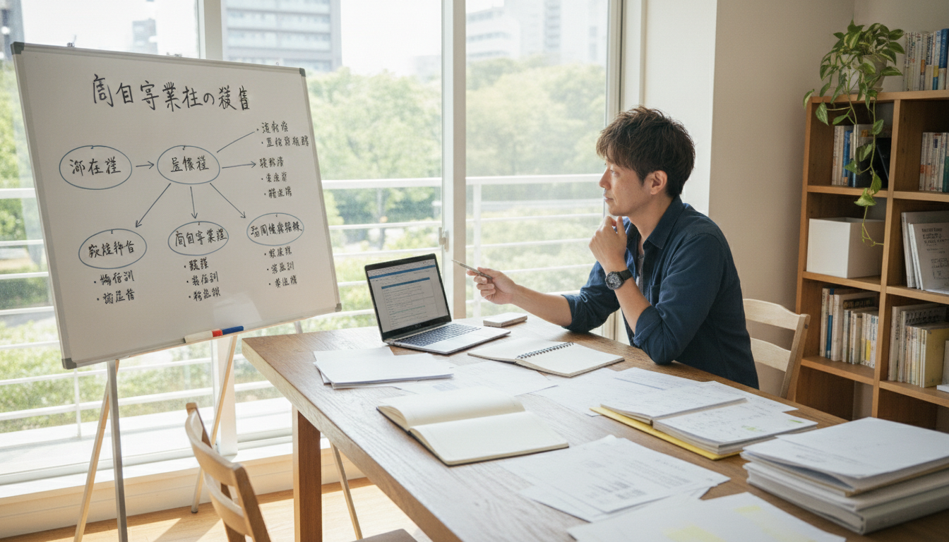 個人事業主が税金の種類を整理している様子